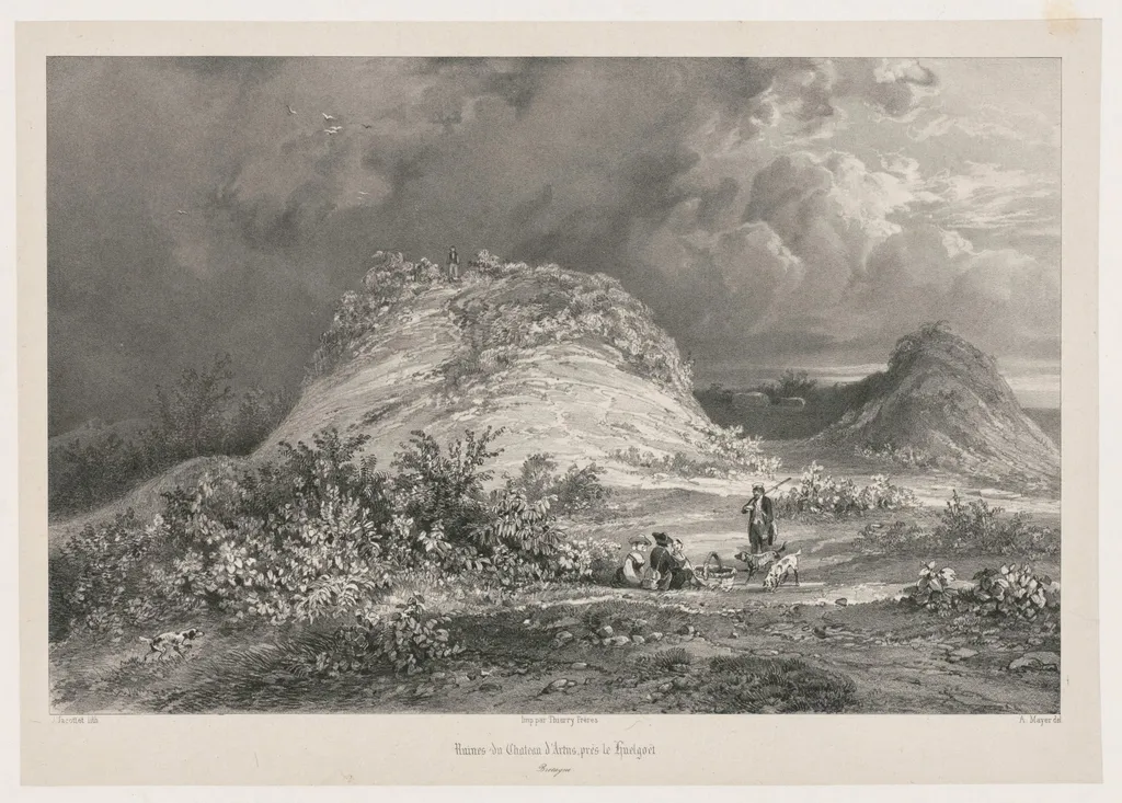 Ruines du Chateau d'Artns pres le huelgoet, Bretagne, by Julien Louis Jacottet, 1846