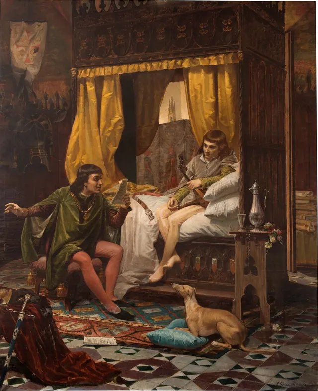 Ausias March leyendo sus trovas al Príncipe de Viana