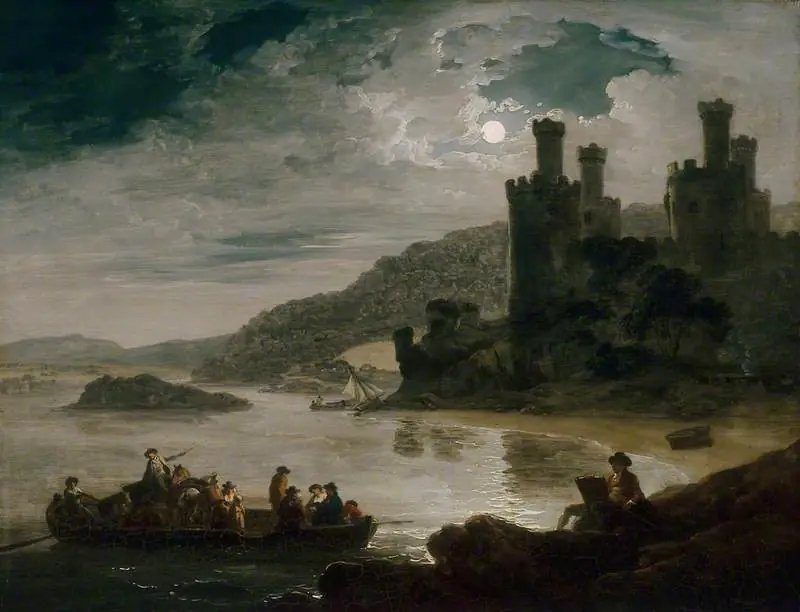 Conway Castle: Moonlight Effect, by Julius Caesar Ibbetson