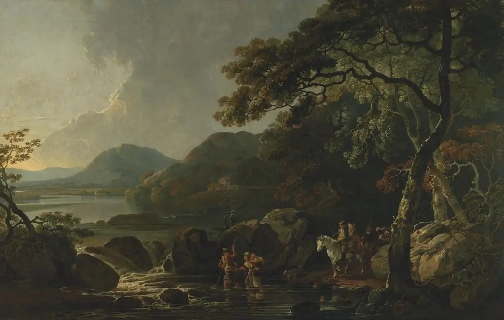 estuary scene in Scotland, by Julius Caesar Ibbetson