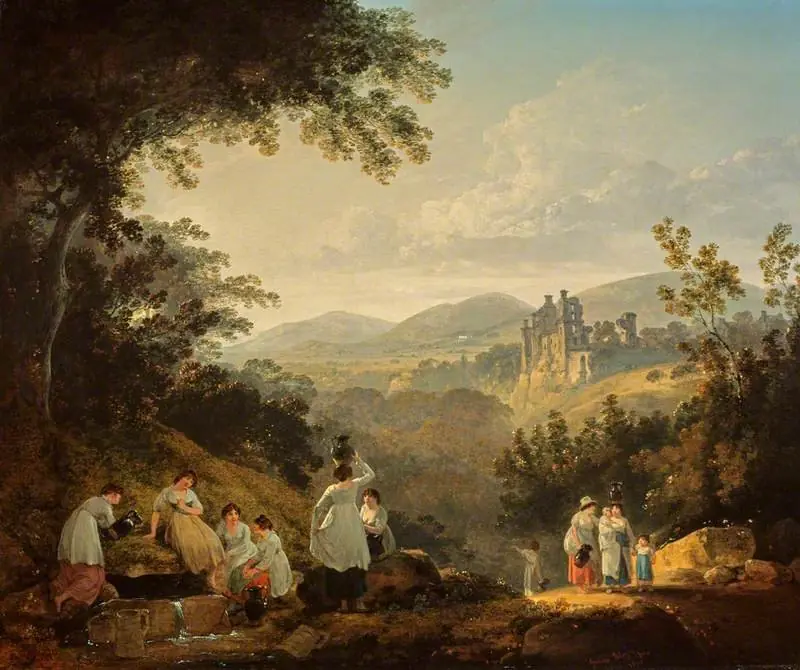 View of Rosslyn Castle from the grounds of Sheriff Clerk (Mavisbank), by Julius Caesar Ibbetson