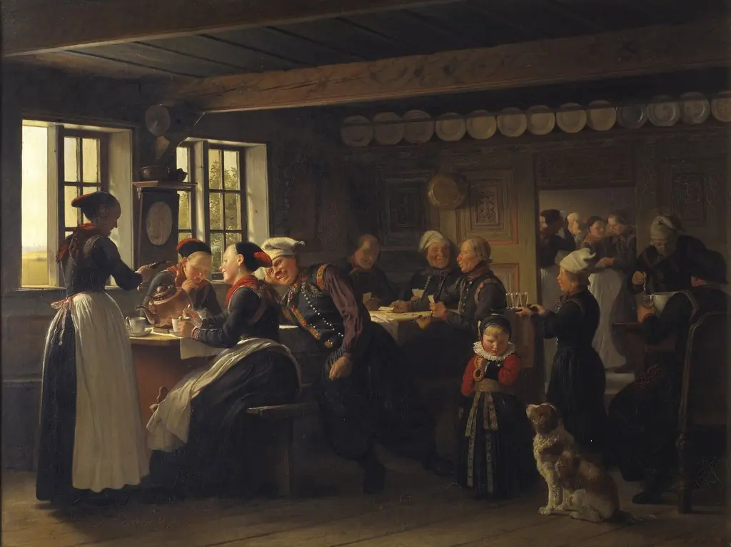 Interior with peasants from the region of Amager, by Julius Exner