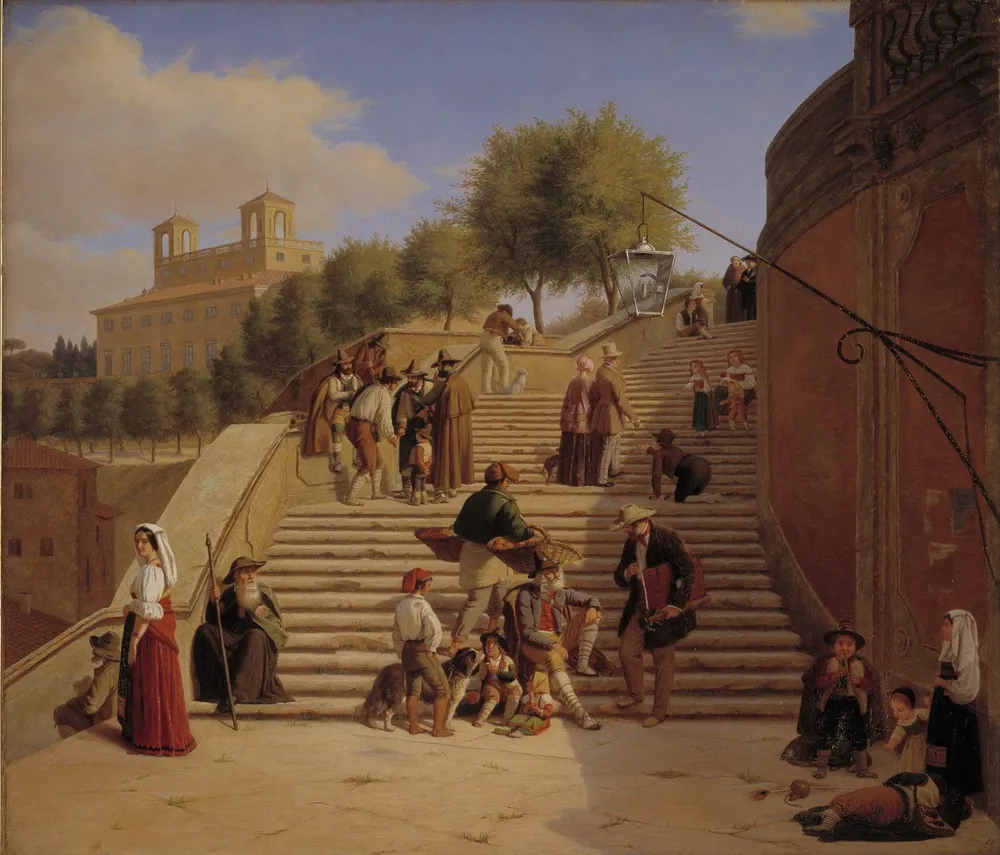 The Upper Flights of the Spanish Steps in Rome, by Julius Friedlænder, oil, 1847