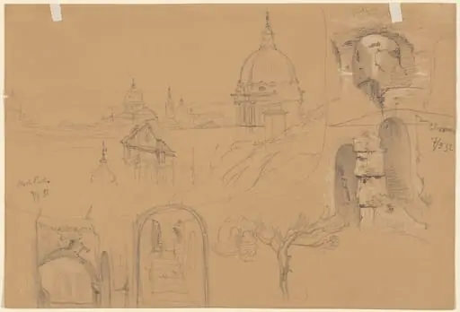 Studies of the Colosseum and Monte Pincio (verso), by Julius Jacob the Elder