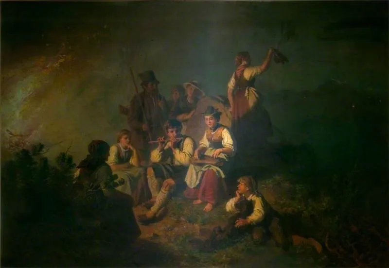 Midnight Fires on the Alps, by Julius Köckert, oil, 1877