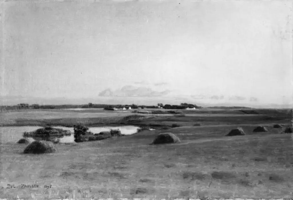 Landskape near Stavnsholt, Zealand. Summer Evening, by Julius Paulsen
