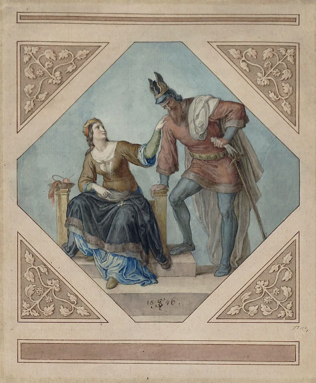 Chriemhilda and Hagen, by Julius Schnorr von Carolsfeld, watercolor, 1846