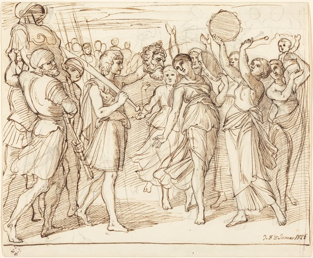 The Triumph of David, by Julius Schnorr von Carolsfeld, ink, 1826