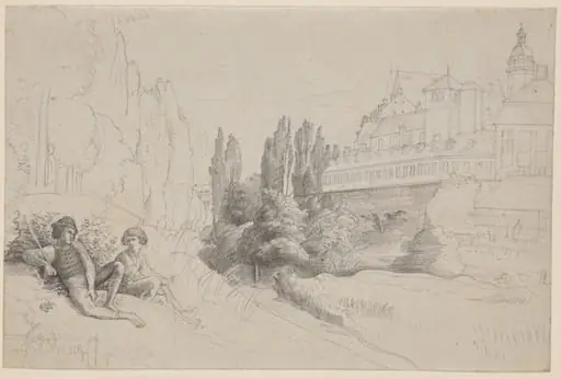 View across the Moat towards the Thomasschule and the Thomaskirche in Leipzig, by Julius Schnorr von Carolsfeld