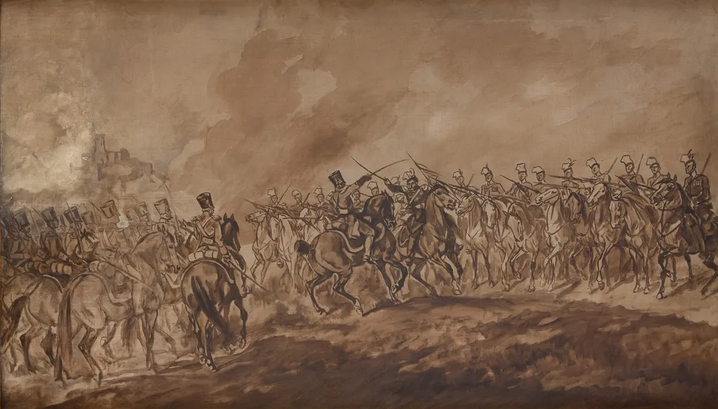 Skirmish at Iłża – Sketch, by Juliusz Kossak, oil, 1871