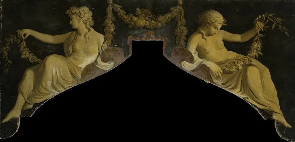Dessus de porte with a presentation of two reclining women with garlands, by Jurriaen Andriessen
