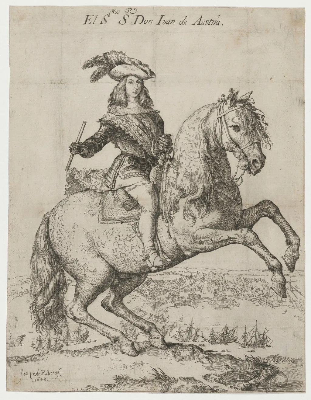 Equestrian Portrait of Don Juan de Austria, by Jusepe de Ribera, ink, 1648