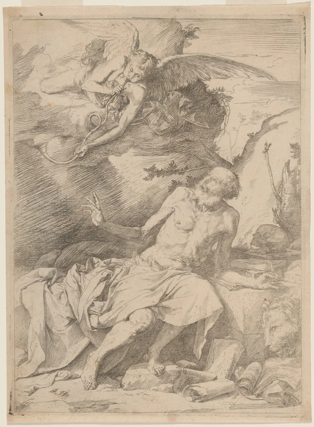 Saint Jerome Hearing the Trumpet of the Last Judgement, by Jusepe de Ribera, ink, 1621