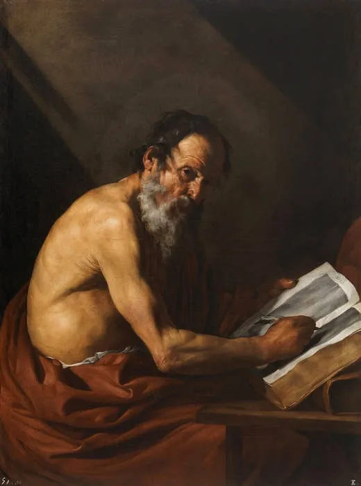 Saint Jerome writing, by Jusepe de Ribera, oil, 1615