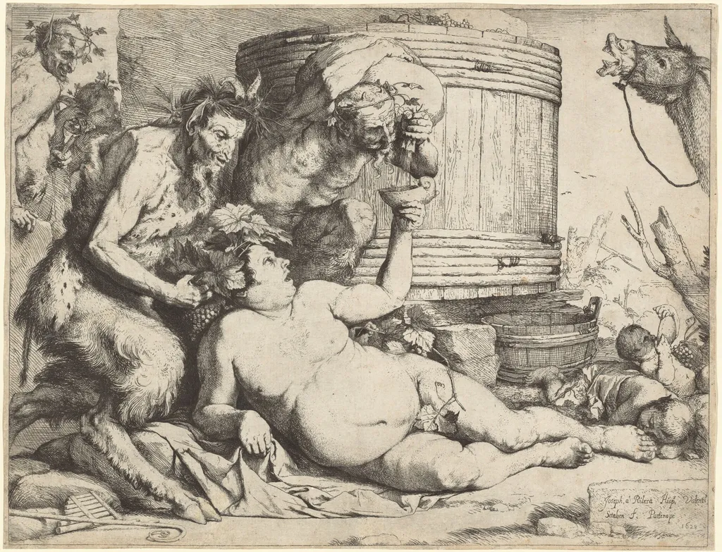 The Drunken Silenus, by Jusepe de Ribera, ink, 1628