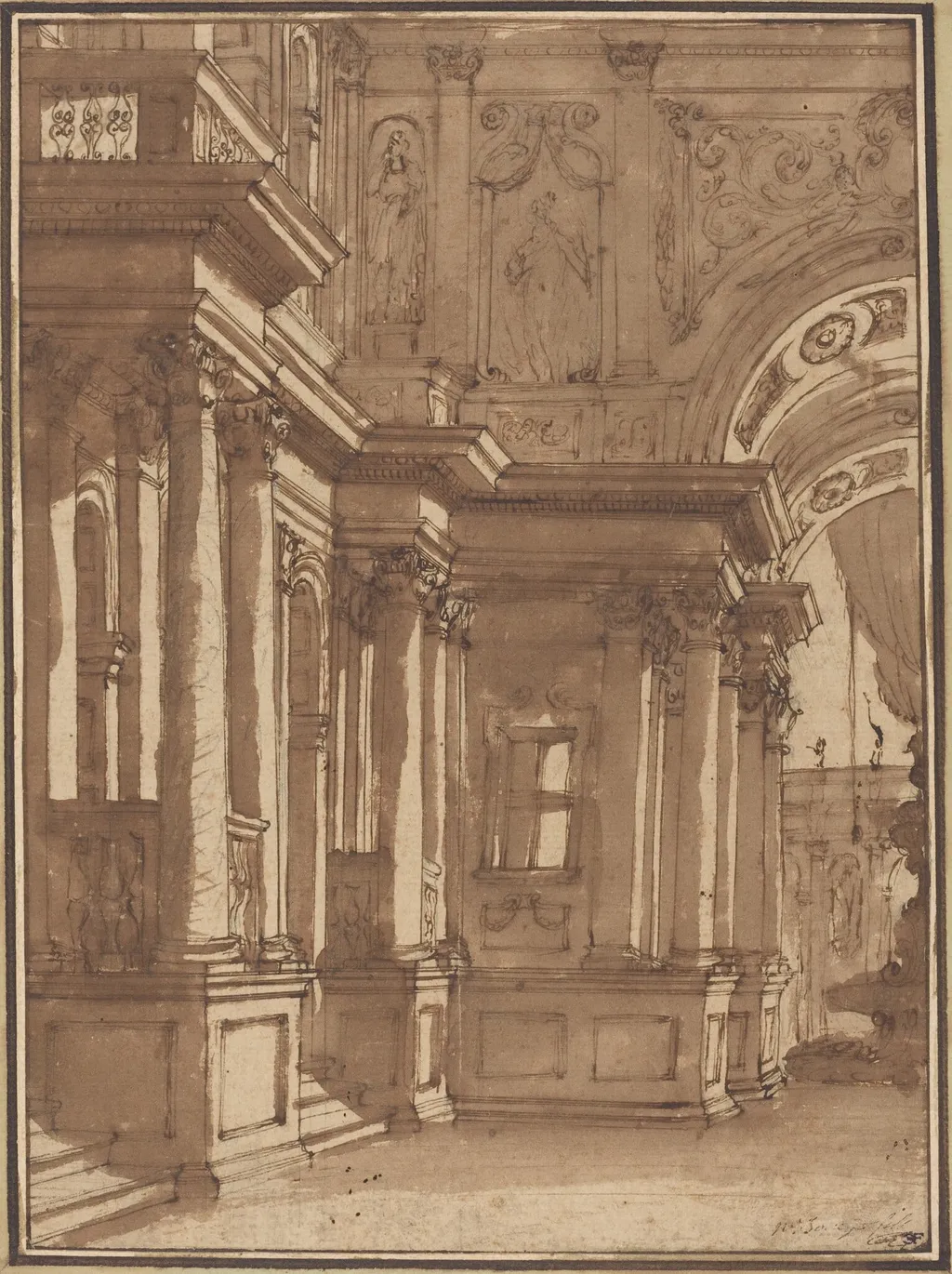 Interior of a Palace, by Juste-François Boucher, ink, 1759