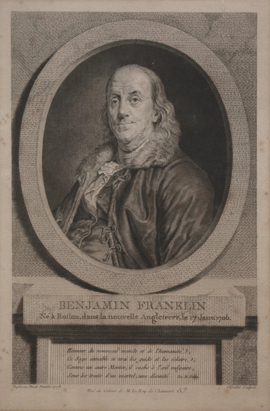 Benjamin Franklin, by Justus Chevillet, 1779