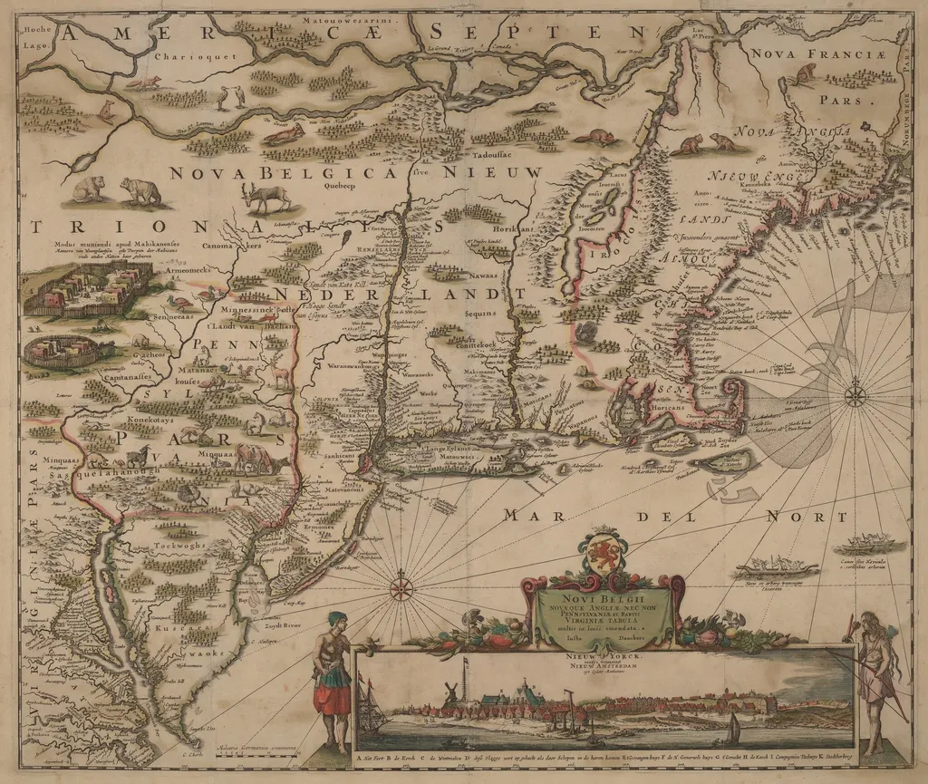 Novi Belgii Novaeque Angliae nec non Pennsylvaniae et partis Virginiae tabula multis in locis emendata, by Justus Danckerts, ink, 1684