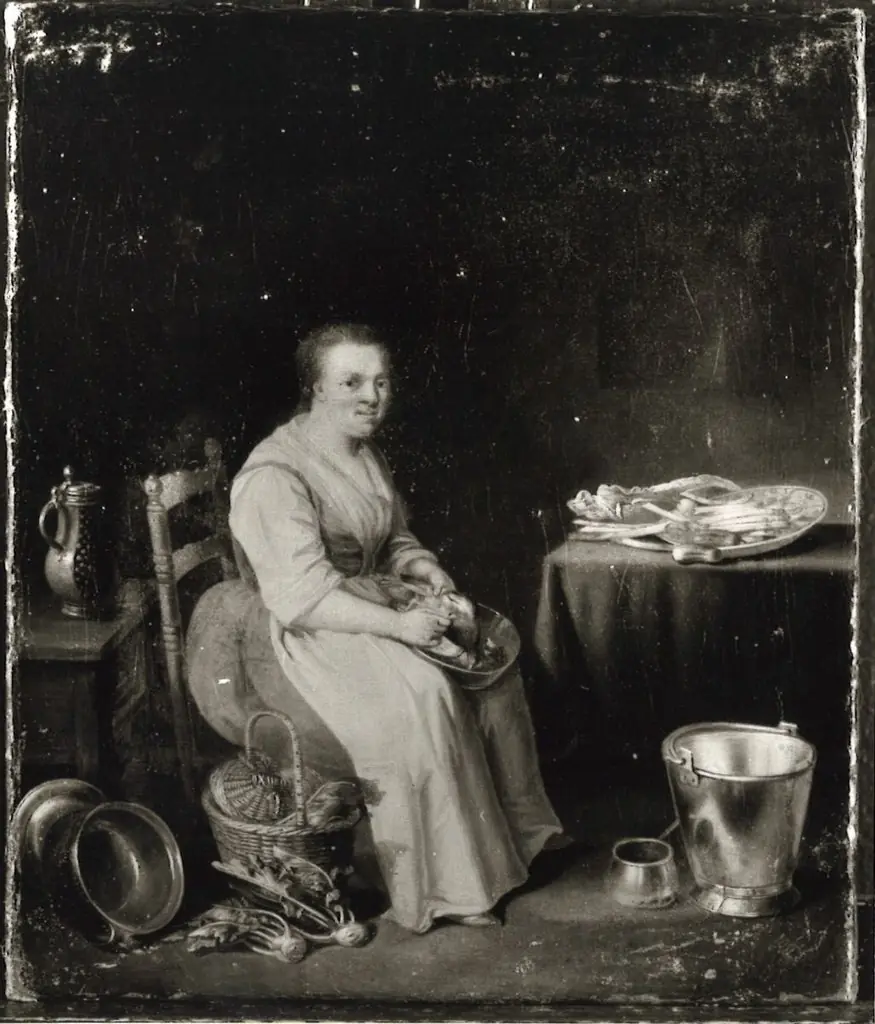 Geflügelrupfende Frau (?), by Justus Juncker