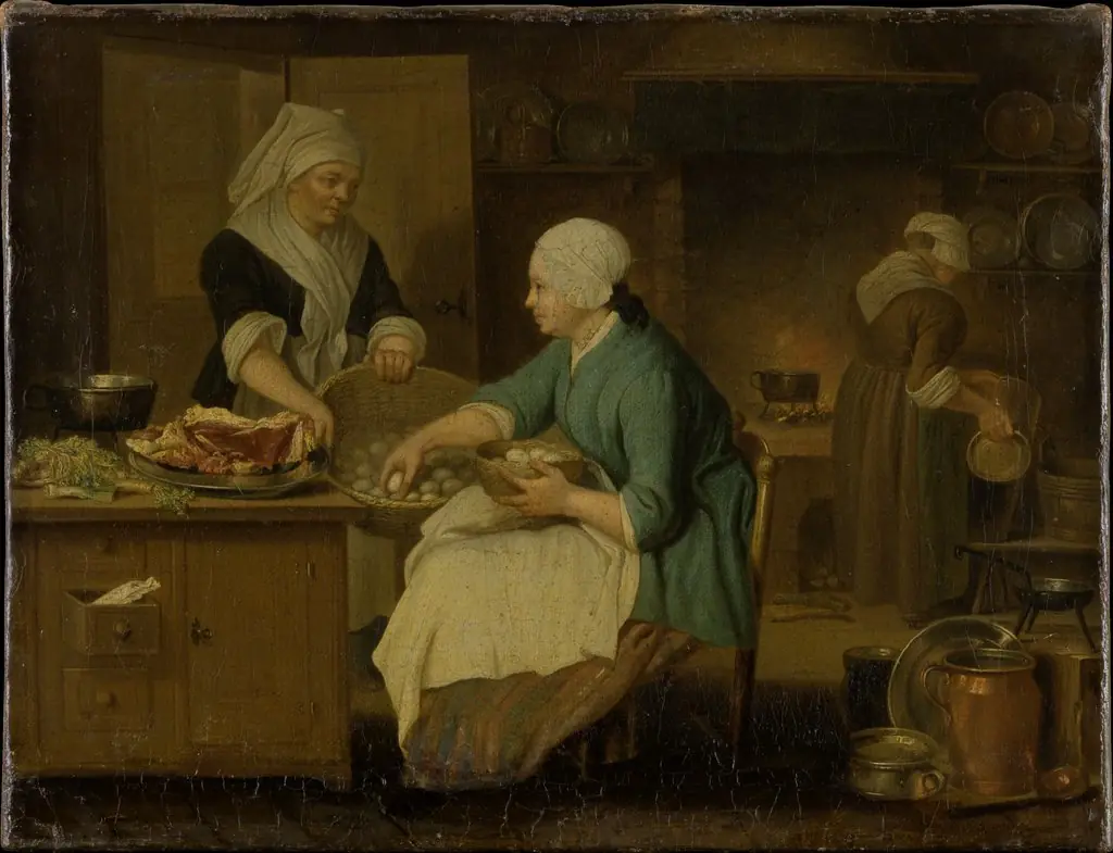 Kitchen Interior with Three Women, by Justus Juncker