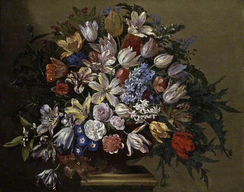 Group of flowers, by Justus van Huysum, oil, 1698