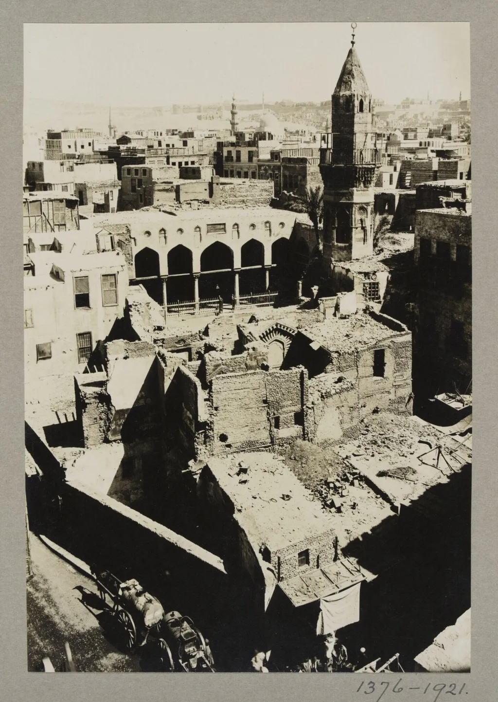 The mosque of Fatimid wazir Amir al-Salih Tala'i‘ seen from Bab Zuwayla, Cairo, by K.A.C. Creswell, photographic, 1918