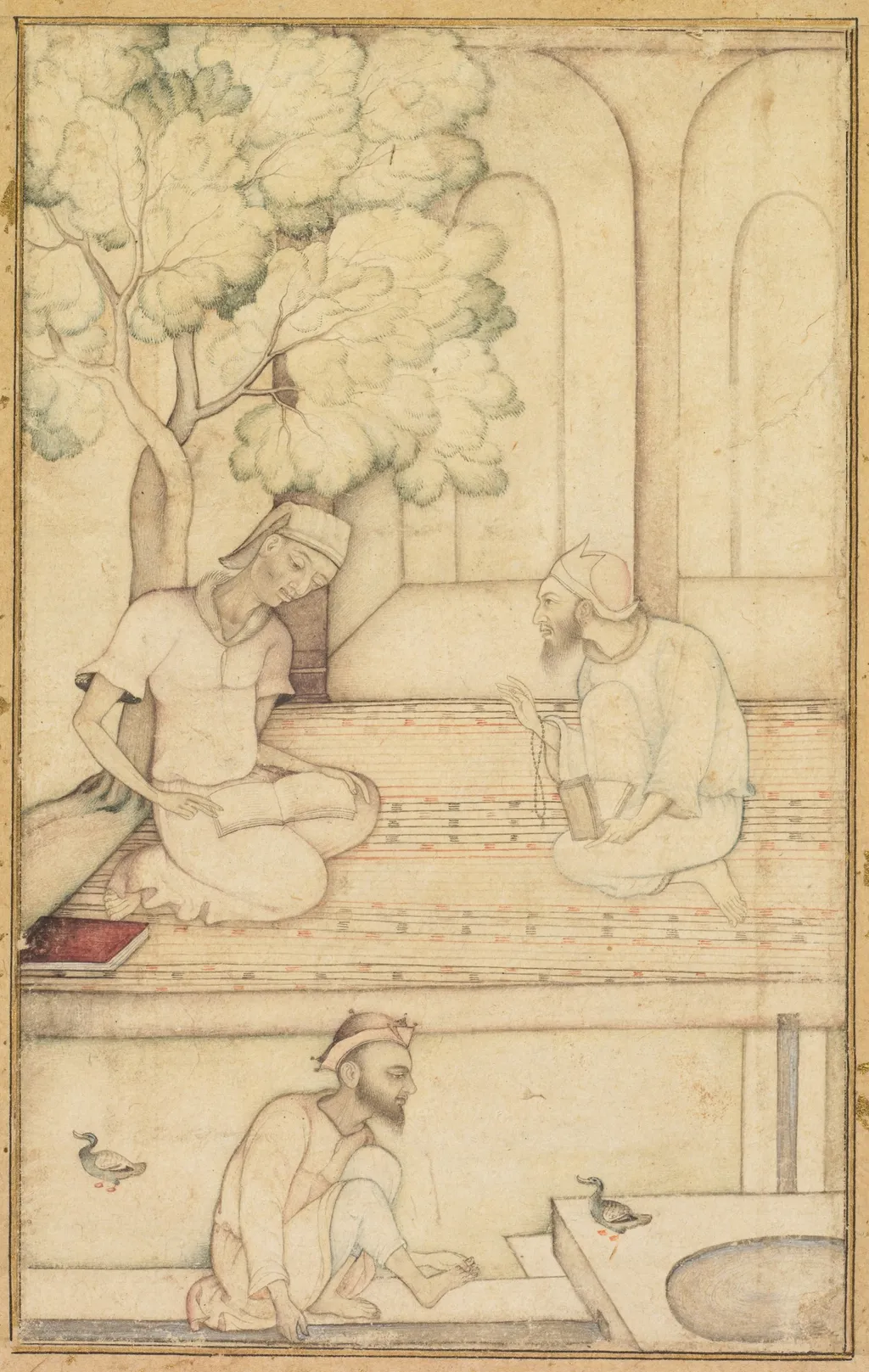 Kabir and Two Followers on a Terrace (recto), unspecified, 1615