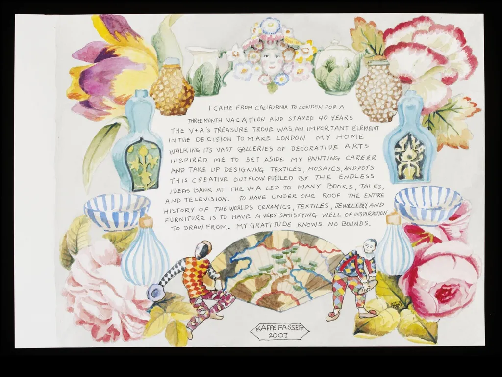 Contribution to V&A's 150th anniversary album, by Kaffe Fassett, watercolor, 2007