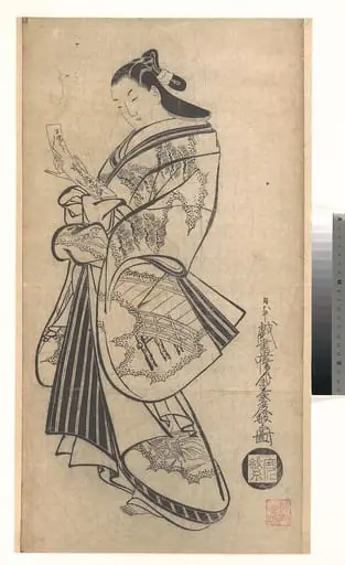 短冊持立美人図|Courtesan with Poetry Card (Tanzaku) at the New Year, by Kaigetsudō Dohan