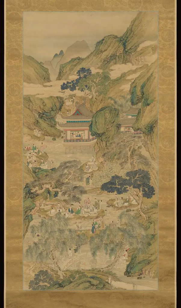 Lanting Gathering in Blue and Green 青緑蘭亭脩禊図 (Seiryoku rantei shūkei zu), by Kakoku Tsubaki
