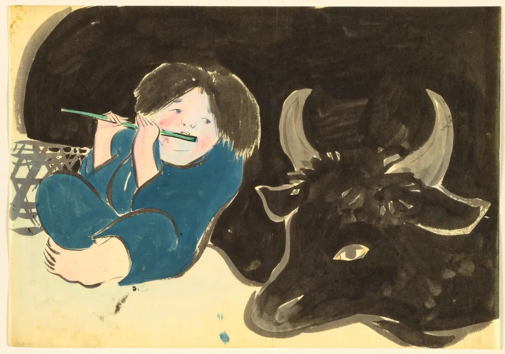 Flowers of a Hundred Worlds (Momoyogusa): Oxherd (Bokudo), by Kamisaka Sekka, 1909