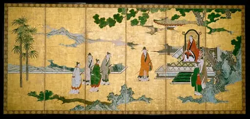 商山四皓・蘇東坡風水洞|The Return to Court of the Four Graybeards of Mount Shang (left); Su Shi’s Visit to the Wind and Water Cave (right, by Kano Mitsunobu 狩野光信