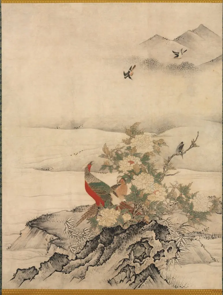 Flowers and Birds in a Spring Landscape, by Kano Motonobu