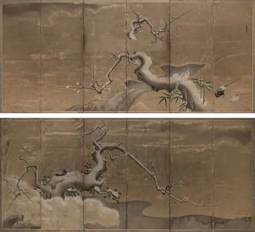 Winter Scene with Plum Trees and Pheasants, by Kano Naonobu