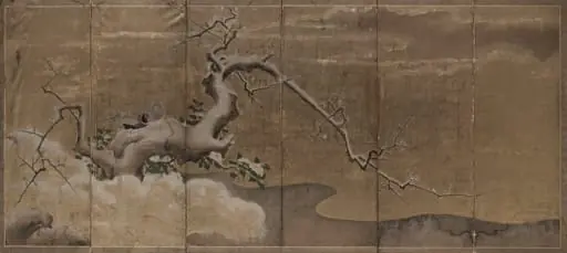 Winter Scene with Plum Trees and Pheasants (Birds Right), by Kano Naonobu