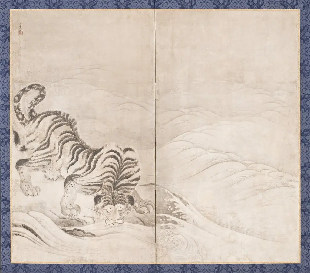 Tiger Drinking from a Raging River, by Kano Sansetsu