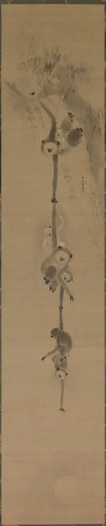 Gibbons Reaching for the Moon, by Kano Tan'yū