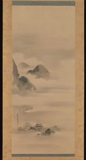 狩野探幽筆　月夜山水図|Landscape in Moonlight, by Kano Tan'yū, 1662