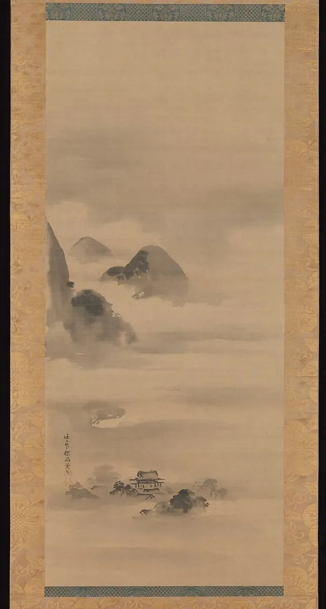 狩野探幽筆　月夜山水図|Landscape in Moonlight