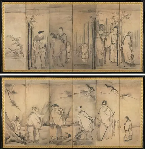 Seven Sages of the Bamboo Grove; Four Elders of Mt. Shang, by Kano Tan'yū