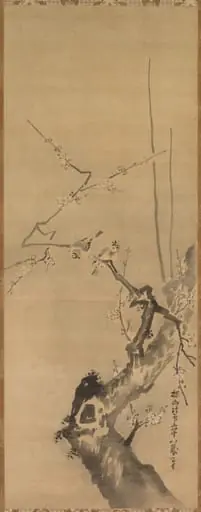Sparrows on Blossoming Plum; A Sage with Tiger; Chinese Bird on Snow-Laden Branch, by Kano Tan'yū