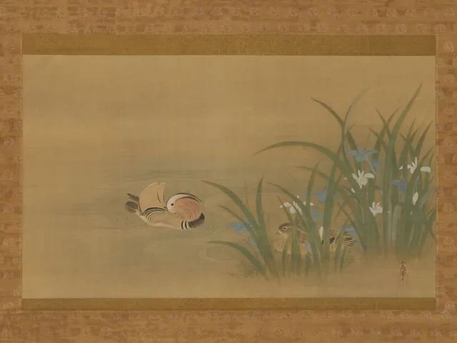狩野常信筆　燕子花に鴛鴦図|Mandarin Ducks and Iris
