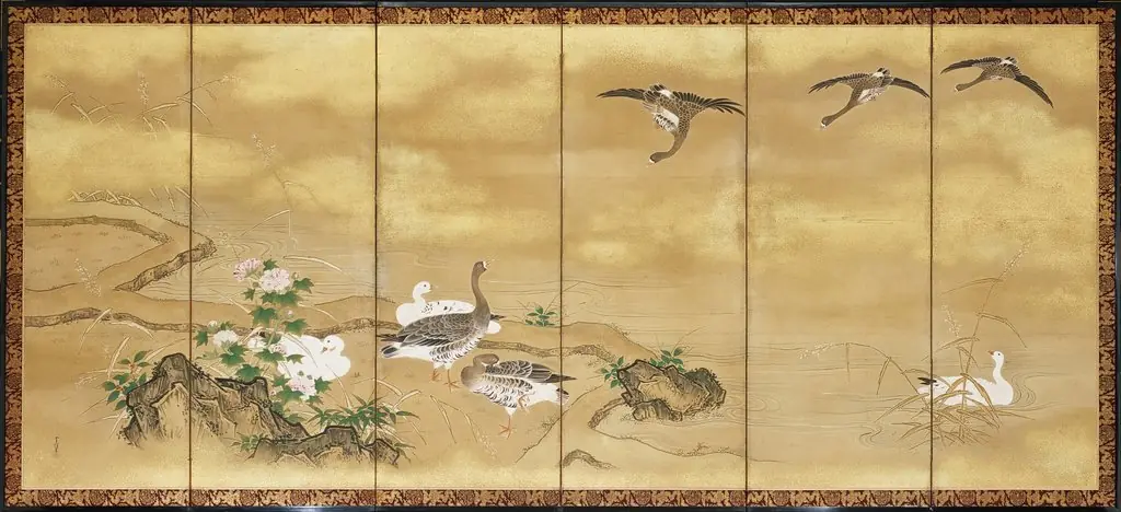 Reeds and Geese, by Kano Tsunenobu