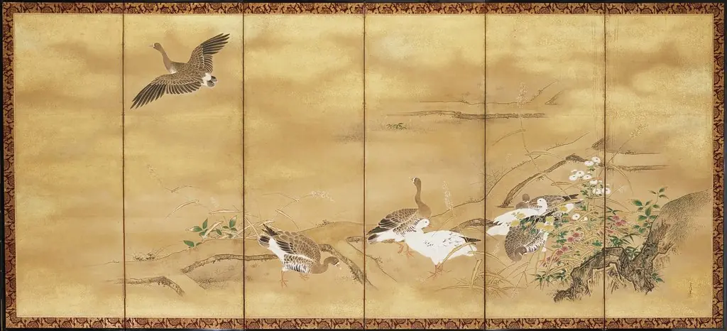Reeds and Geese, by Kano Tsunenobu