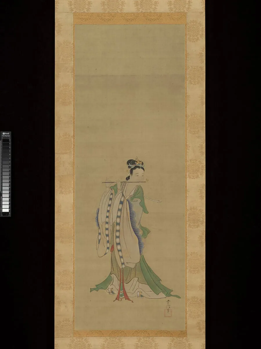 狩野常信筆 楊貴妃吹笛図|Yang Guifei Playing a Flute, by Kano Tsunenobu, ink, 1674