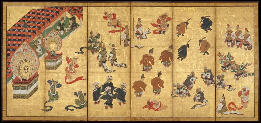 Bugaku Dancers, by Kano Yasunobu, unspecified