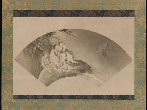 列子御風図扇面 (Resshi gyofū zu senmen)|The Daoist Immortal Liezi Flying on a Cloud, by Kano Yukinobu 狩野之信
