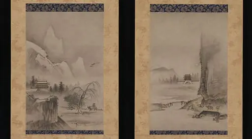 鑑貞筆　瀟湘八景中の二景図|Two Views from the Eight Views of the Xiao and Xiang Rivers