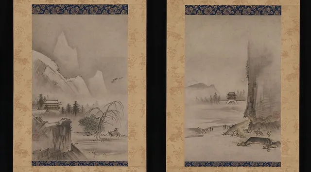 鑑貞筆　瀟湘八景中の二景図|Two Views from the Eight Views of the Xiao and Xiang Rivers