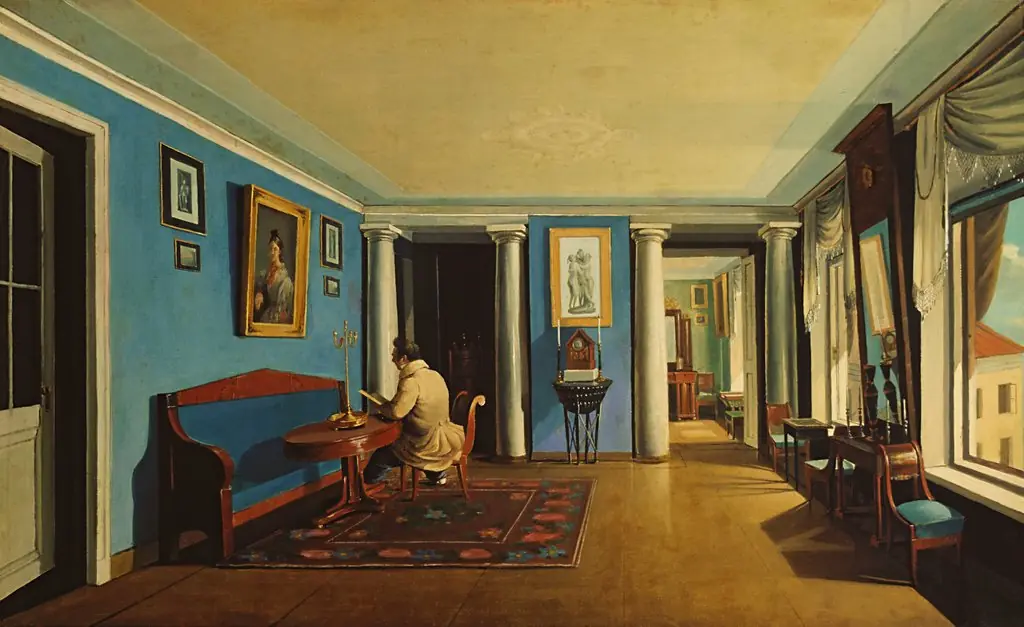 Interiors. Reception room with columns on the mezzanine, by Kapiton Zelentsov